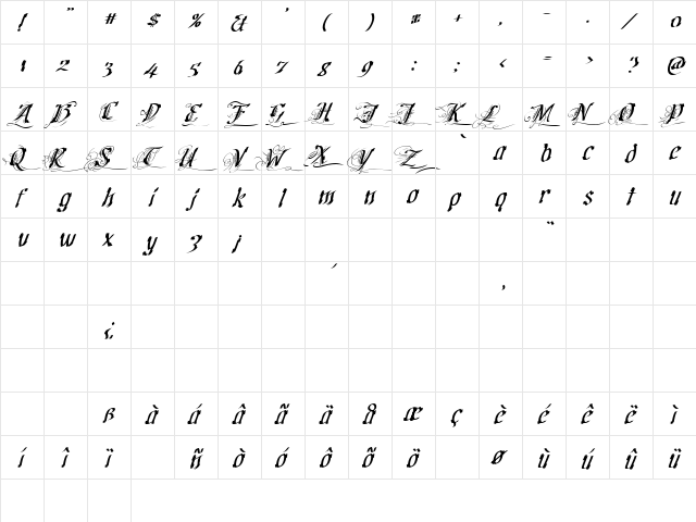 Cretino Regular  glyph index