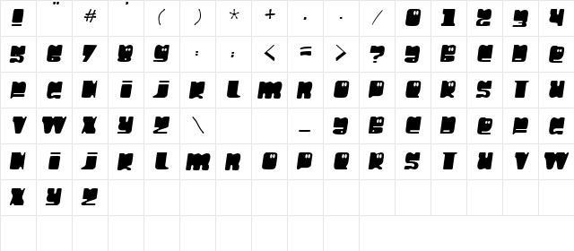 Hello Larry Regular  glyph index