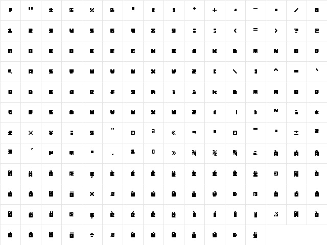 Monosquare Extended Regular  glyph index