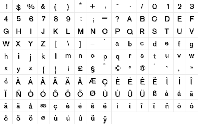 AG Old Face BQ Regular  glyph index