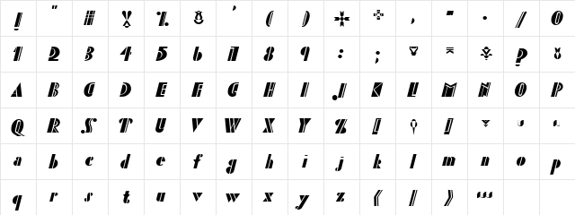 P22 Sinel Regular  glyph index