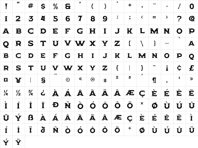 Horbse Textured  glyph index