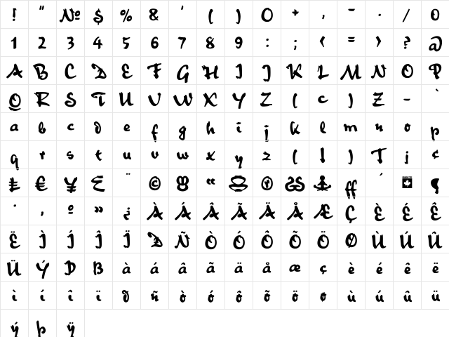 Boondock Regular  glyph index