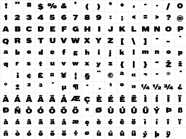 BauLF-Super Regular  glyph index