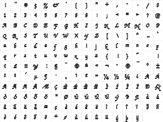 DTCRoughM74 Regular  glyph index