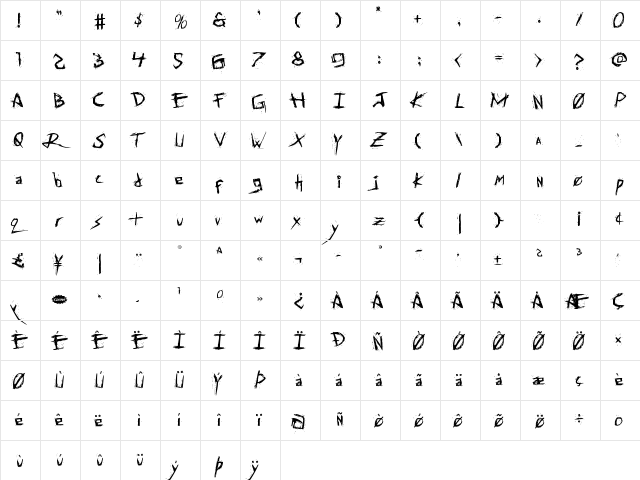 Assassin Nation Regular  glyph index