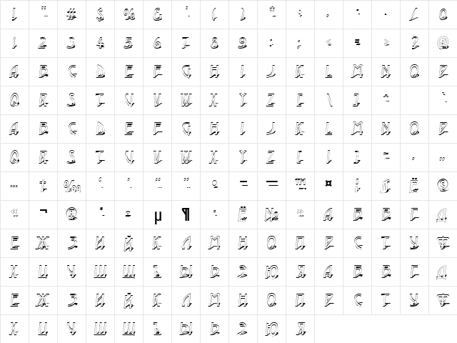 a_ModernoOtl3DShObl Normal  glyph index