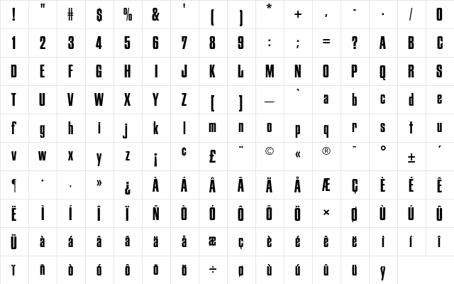 Fiorello CG Condensed Regular  glyph index