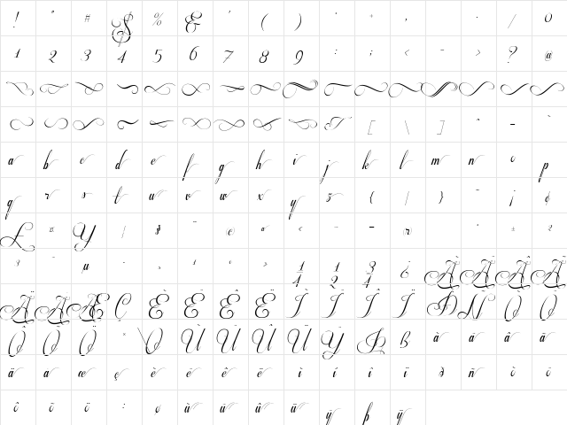 Respective Swashes Regular  glyph index
