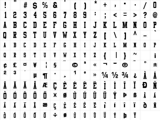 Cosmic Regular  glyph index