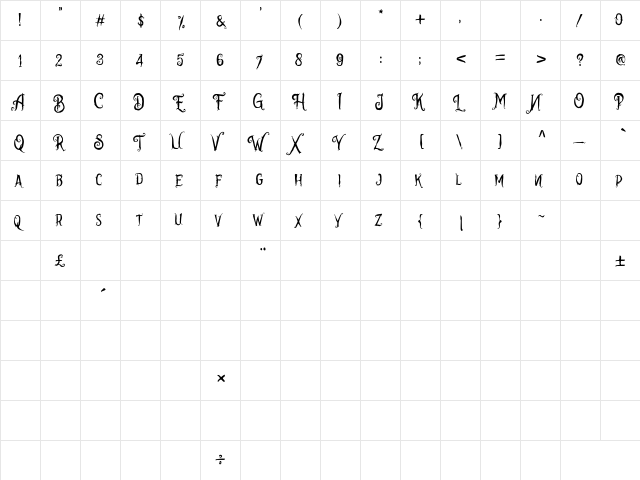 Hallodeer Regular  glyph index
