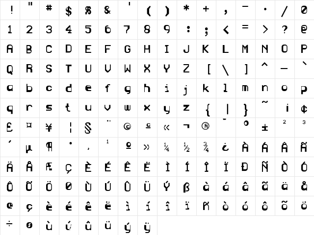 Blue Medium  glyph index