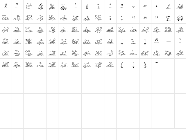 LD Floaties Regular  glyph index