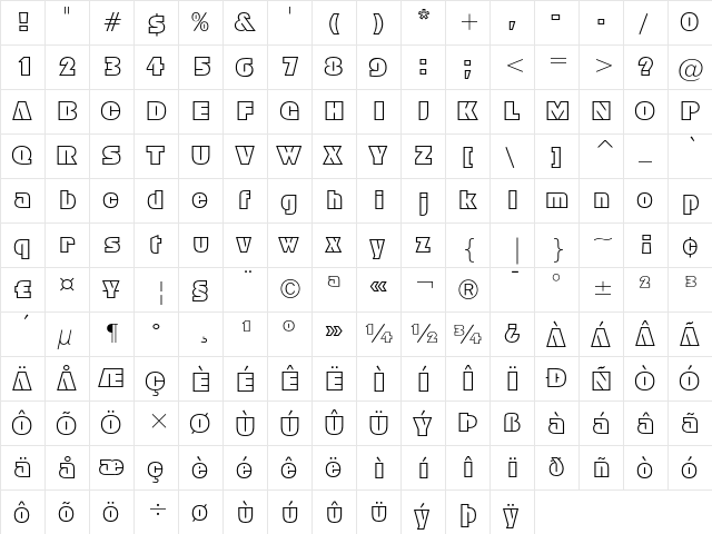 Geometric 885 Regular  glyph index