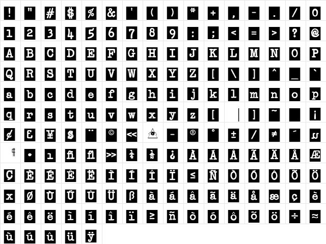 Passport Block Regular  glyph index