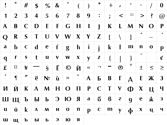 OpalB Bold  glyph index