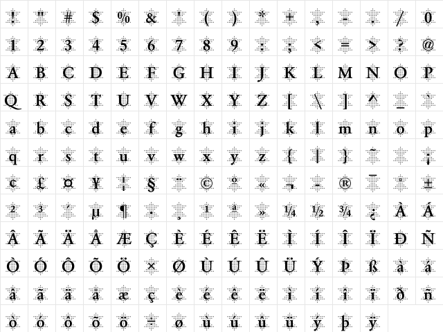 Garamond47 Becker Regular  glyph index