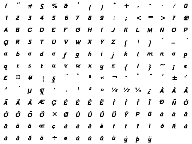 Odyssee ITC Bold Italic  glyph index