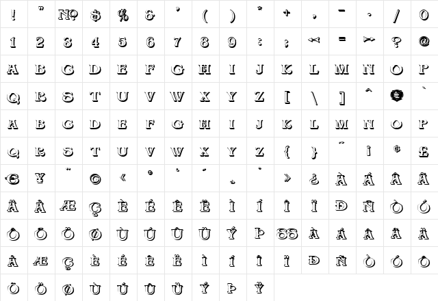 LHF BigTop SHADOW Regular  glyph index