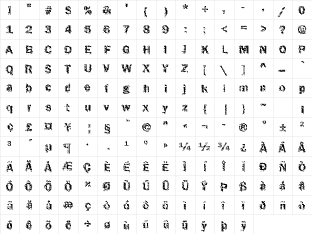 Funky28 Becker Regular  glyph index