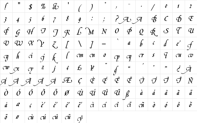 LeGriffeEF-AlternateOne Regular  glyph index