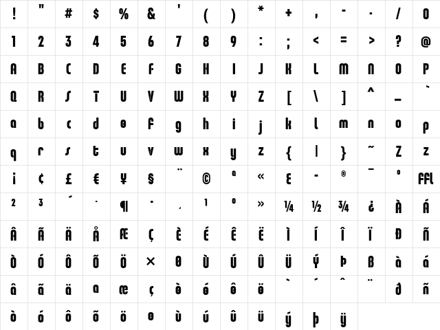 ChaletComprime-LosAngeles Regular  glyph index