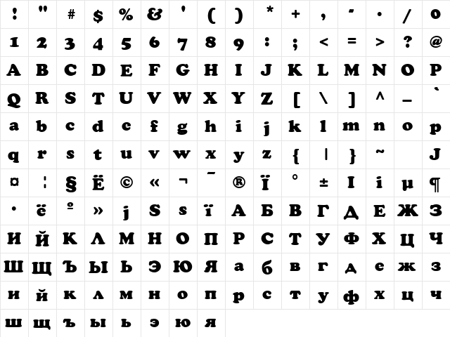 ft62 Regular  glyph index