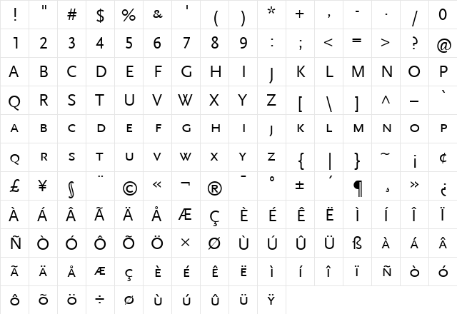 ADScalaSansCaps Regular  glyph index