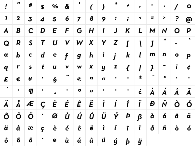 Neutra Text Bold Italic  glyph index