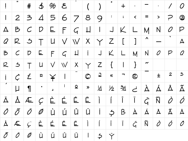 Enviro Regular  glyph index