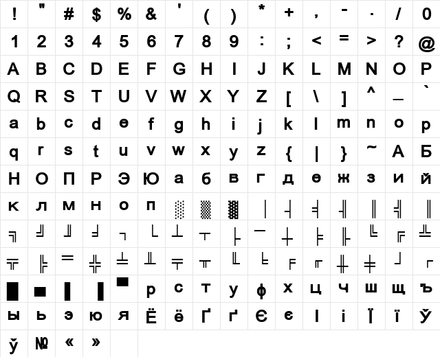 ER Univers 866 Bold  glyph index