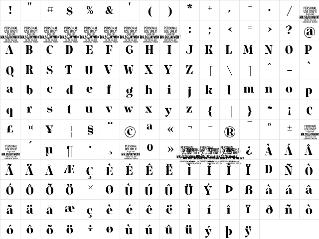 Jaymont PERSONAL Bold  glyph index
