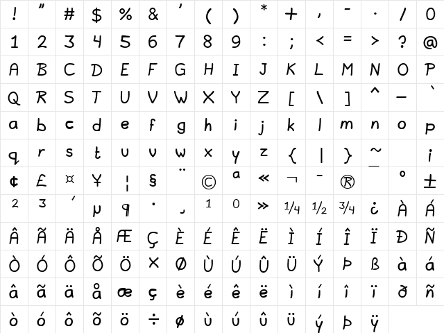 Lavi Regular  glyph index