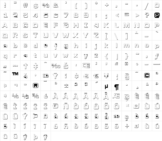 a_LineaSans3Dxtr Bold  glyph index