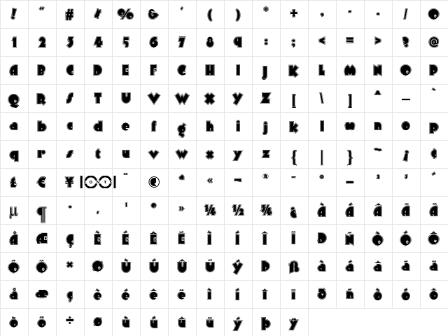 Arbuckle Inline NF Regular  glyph index