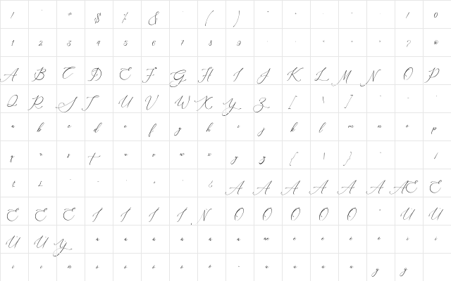 Nagisha Regular  glyph index