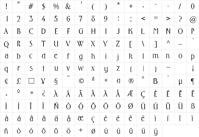 NewRix Fancy  glyph index