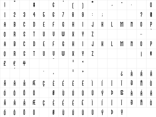 NamesakeNF Regular  glyph index