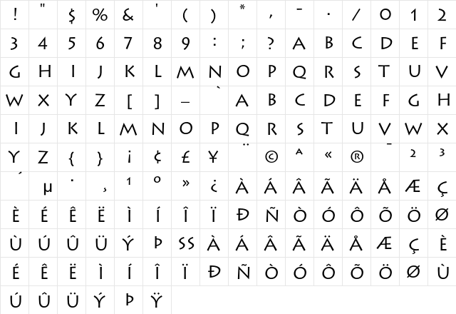 Lithos Regular  glyph index