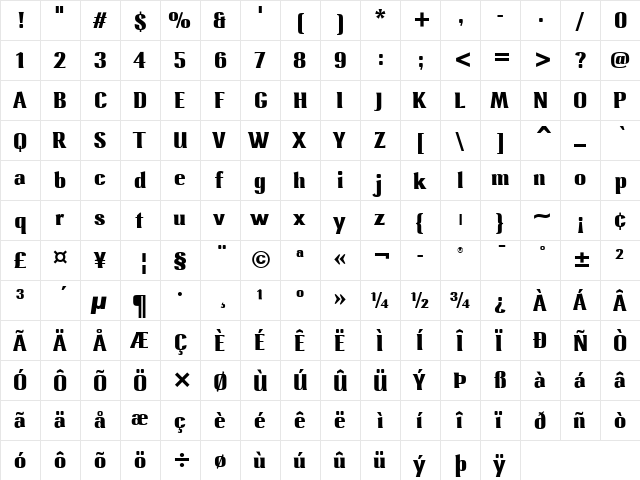 Lennox ITC Bold  glyph index