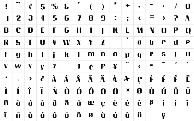 Inverserif Regular  glyph index