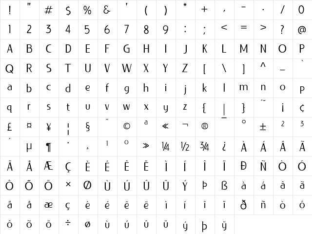 LIEUR Regular  glyph index