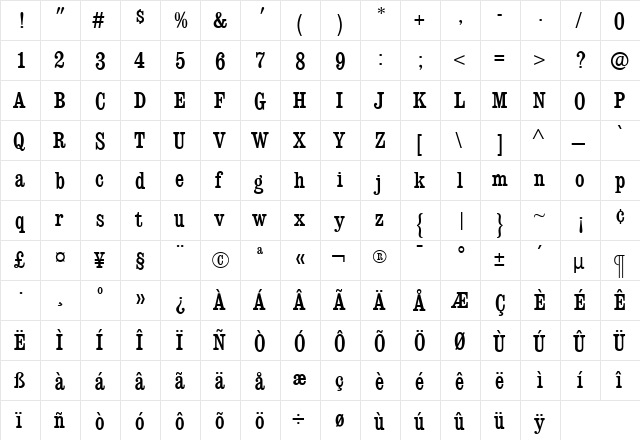 ConsortMediumCondensed Regular  glyph index