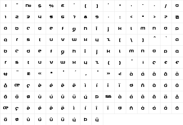 LHF Brianna Regular  glyph index