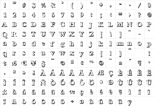 AndrewBeckerShadow-ExtraBold Regular  glyph index