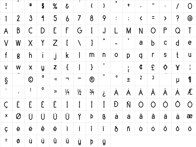 Highball-Condensed Normal  glyph index