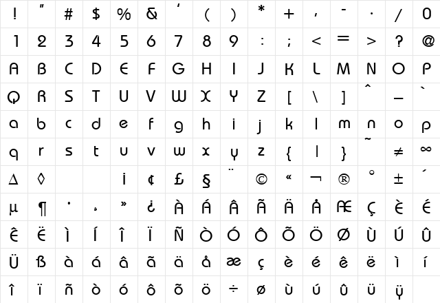 RoundHouseMedium DB Regular  glyph index