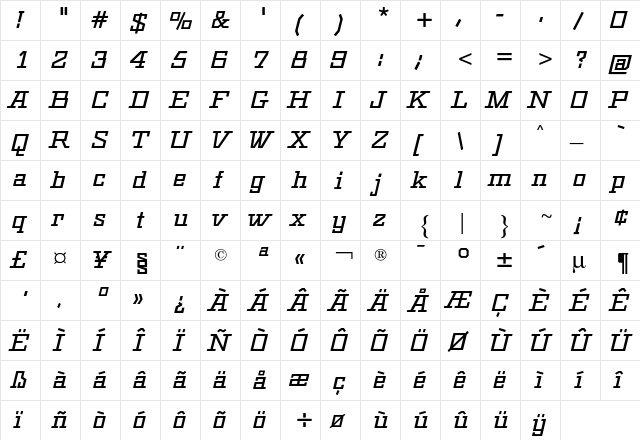 Geometric CG Bold Italic  glyph index