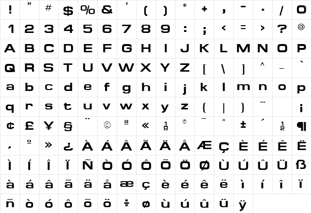 Minima Expanded SSi Bold Expanded  glyph index