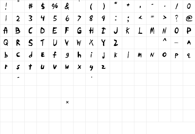 Skrawl Regular  glyph index